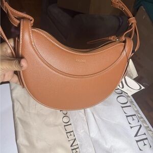 Polene Number Ten Camel-colored Lychee Grain Leather Crescent Bag🧡